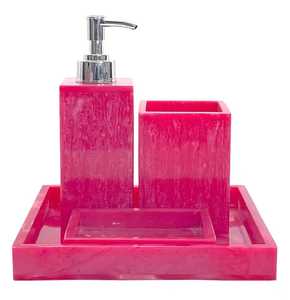 Juego de Baño de Cinco Piezas, Redondo, Rosa, Moderno y Ecológico de Resina, Jabonera, Dispensador de Jabón, Portacepillos de Dientes - Product Image 2