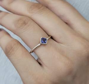 Handmade 925 Sterling Silver Natural Amethyst <b>Quartz</b> 5x5mm Square Bezel <b>Ring</b> Setting Minimalist Gemstone Jewelry Gifts for Women - Product Image 1