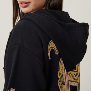 Nouveau à la mode femmes solide noir fermeture éclair à capuche contraste Zip personnalisé broderie patchs coupe ample avant personnalisation automne - Product Image 4