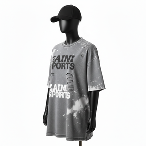 Camiseta Oversize para Mujer, 240 GSM, Algodón Jersey, Lavado Ácido, Gris, Corte Holgado, Estampado con Logo, Camiseta de Algodón para Mujer - Product Image 5