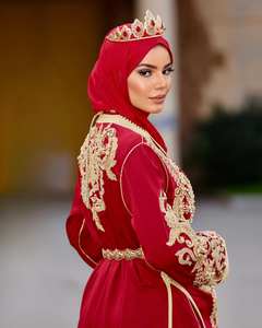 Caftán nupcial tradicional tunecino Golden Sahara con bordado de satén de ganchillo, vestido de fiesta largo hasta el suelo, cintura natural - Product Image 2