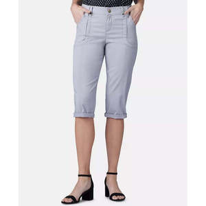 Pantaloni Capri Classici da Donna For Lee Platinum, in Cotone Traspirante con Tasche Applicate, Effetto Stropicciato, Freschi per l'Estate, Taglie dalla Petite alla Large - Product Image 1