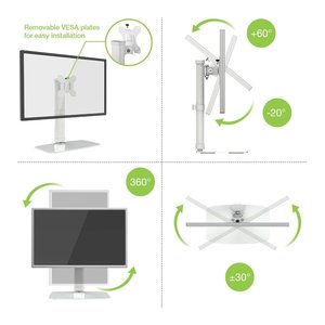 Support de bureau pour moniteur TV LCD ICA blanc 260 avec gestion des câbles, 6 kg, VESA 100 x 100 - Product Image 4