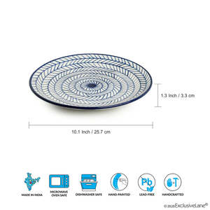 Ensemble de 6 assiettes à steak en céramique peintes à la main Indigo Chevron allant au micro-ondes pour la cuisine dans les hôtels à faible quantité minimale de commande - Product Image 6