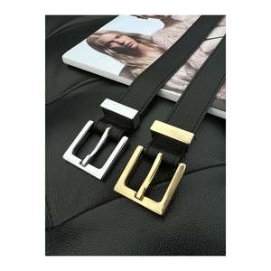 Ceinture pour femme à boucle carrée 2 pièces, ceinture pour pantalon, ceinture pour veste, ceinture pour robe - Noir - Or et argent - Product Image 4
