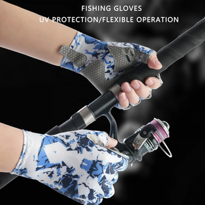 Gants de pêche légers et confortables, demi-doigts, bleu-blanc, protection UV, respirants, unisexes, équipement de pêche en plein air - Product Image 4