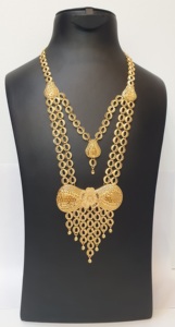 Women's 24K Gold Plated Bowknot Necklace Set with Earrings and <b>Ring</b> Engagement Vintage Jewelry Brass Fashion Cuff Bracelet - Product Image 2