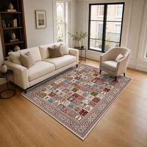 <b>RUGS</b> DEPOT LXDP-0463 Wholesale Terracotta Gold Bohemian <b>Tribal</b> Digital Printed Machine Washable Chenille Area <b>Rug</b> Non Slip - Product Image 2