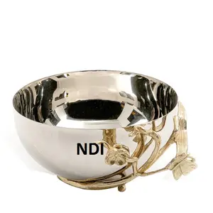 Hot Selling Hand Engraved Decorative Rounded Food Server Bowl Eco Friendly Nickel Plated Finishing Metal Bowl Supplier