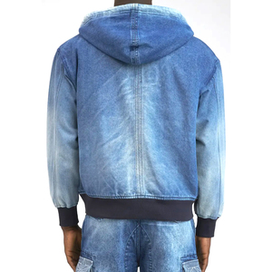 Nueva Sudadera con Capucha de Mezclilla 100% Algodón con Forro, Cierre de Cremallera, Logotipo Personalizado Impreso y Bordado, Estilo Lavado, para Invierno - Product Image 4