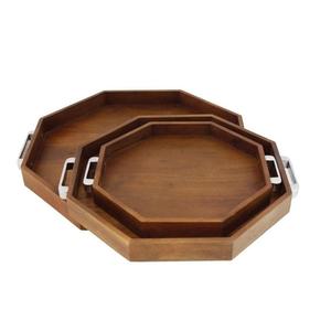 Plateau en bois de forme hexagonale ensemble de 3 plateau de serveur de petit déjeuner en bois de mangue vente chaude plateau de service de petit déjeuner de collations élégantes modernes - Product Image 1