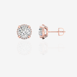 Boucles d'oreilles clous en or 14 carats avec halo de diamants Moissanite taille ronde - Product Image 4