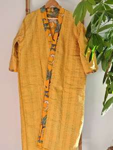 Veste Kimono Kantha de style européen fait à la main, imprimé floral, festif, naturel, taille libre 6XL pour anniversaire de mariage - Product Image 2