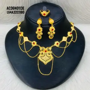 India-Made 14K and 24K Gold Plated Zirconia Necklace Jewellery Ready to Ship DDP to France Europe USA UAE
