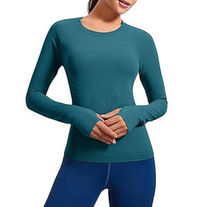 Vente directe d'usine T-shirts à manches longues de yoga coupe ajustée XL conçus sur mesure Chemises en tissu imprimé à séchage rapide - Product Image 1