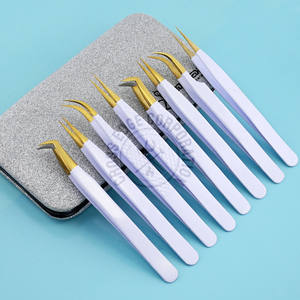 Pince à épiler à poignée diamantée à pointe de fibre d'extension de cils professionnelle Isolation droite Séparation légère des cils Pince à épiler facile - Product Image 1