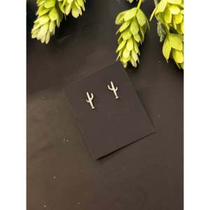 Pendientes de Plata de Ley Fundida Estilo Navajo Vintage con Diseño de Saguaro, Modernos, en Oro Rosa, con Diamantes Inspirados en Plantas - Product Image 4