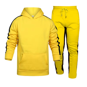 Ensemble de survêtement unisexe jaune à capuche, couleur unie, manches courtes, pantalon à cordon de serrage, tenue décontractée pour adultes, style été, longueur genou, extensible dans les quatre sens - Product Image 6