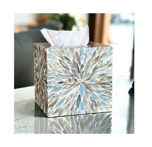 Boîte à mouchoirs en nacre de haute qualité motif floral bleu pour accessoires de serviettes de table d'hôtel - Product Image 1