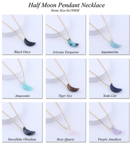 Colgante DE PIEDRA DE NACIMIENTO DE FEBRERO DE amatista natural con forma de media luna pequeña, cadena de cable chapada en oro, collar celestial de aguja ajustable - Product Image 2