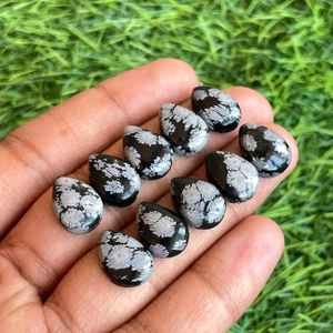 พลอยรูปลูกแพร์รูปเกล็ดหิมะออบซิเดียน10X14มม. 10ชิ้นอัญมณีธรรมชาติแบบหลวมสำหรับงานหัตถกรรมเครื่องประดับทำมือและดีไซน์แบบทำมือ - Product Image 2