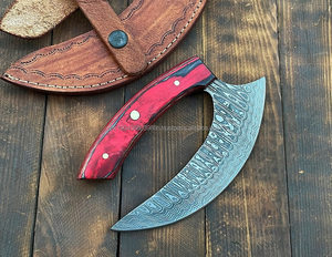 Couteau damas traditionnel Full Tang multi-usages coupe-pizza hache hacher la viande utilitaire coupe-pizza couteau hache gaine en cuir - Product Image 6