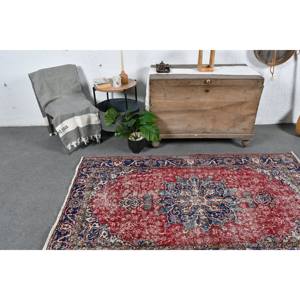 Vintage Turkish Rug Classic <b>Red</b> Blue Patchwork Design 3.1 X 6ft Large Area Wool Material <b>Latex</b> Backing 10mm for Hallway Bedroom - Product Image 2
