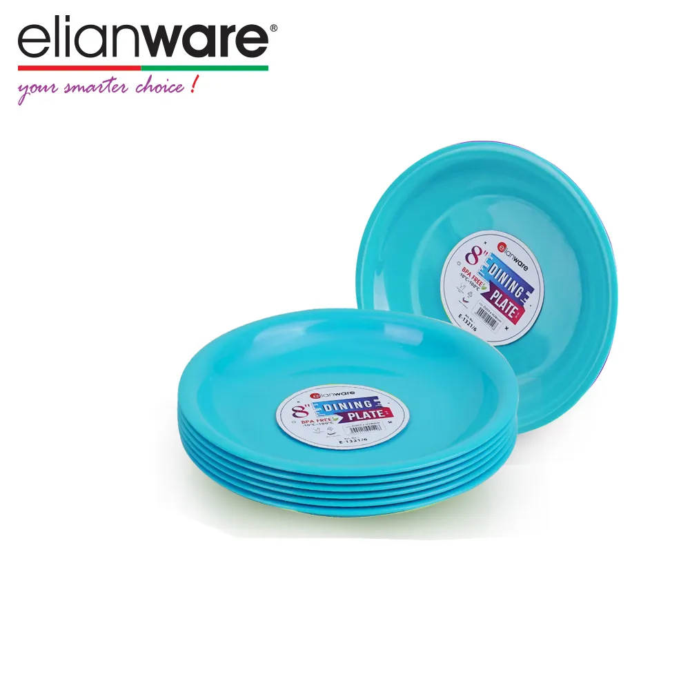 Elianware दौर प्लास्टिक खाने के प्लेट गर्म रंग चमकीला सेवारत प्लेटें सूप व्यंजन (6 टुकड़े प्रति पैक)