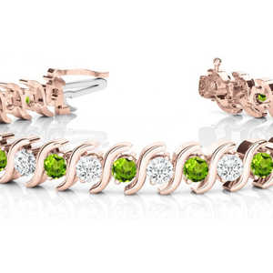 Pulsera de Oro Rosa de 14k con Eslabones Tipo S, Peridoto y Diamante (4.00ct), Joyería Elegante - Product Image 1