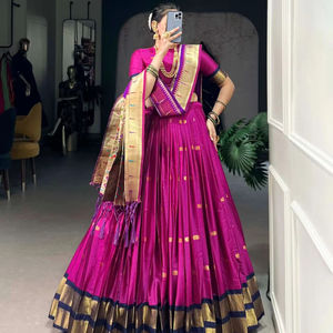 La mayoría de las ventas de seda Jacquard Paithani Lehenga 3,8 M Flair Zip cierre tradicional cosido a mano Zari tejido trabajo para fiestas - Product Image 1