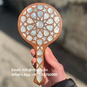 Mopa redonda de madera Espejo de tocador Espejo de maquillaje de mano compacto para monedero o bolso - Product Image 4