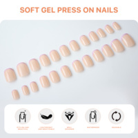 AIERFEI 24 faux ongles courts carrés à bordure violette, ongles nus, design personnalisé accepté