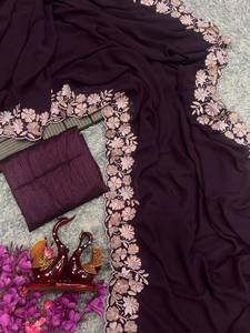 Saree en georgette de style Bollywood avec broderie miroir originale et chemisier à paillettes pour les occasions festives Nouvelle collection 2025 - Product Image 6