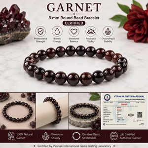Pulsera de cuentas redondas de granate natural de 8 mm para fortaleza, confianza, pasión, vitalidad y energía positiva - Product Image 2