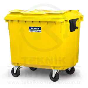 Conteneur à déchets extérieur moderne de luxe écologique en HDPE jaune de 1100 L, marque Teknik, fabricant turc à Istanbul - Product Image 3