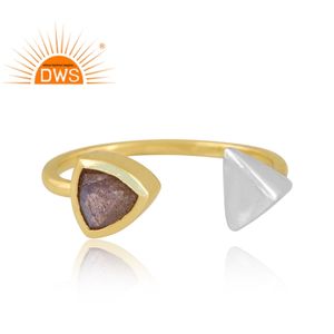 Best Quality Fine <b>Sterling</b> <b>Silver</b> 18K Gold Plated Natural Labradorite Gemstone <b>Adjustable</b> <b>Ring</b> Demi Fine Jewelry Manufacturer - Product Image 3