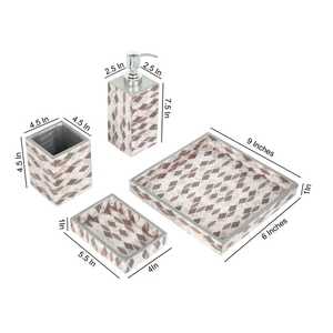 Ensemble d'accessoires de coiffeuse de salle de bain en céramique marbrée de pierre de travertin naturel d'Inde - Product Image 2