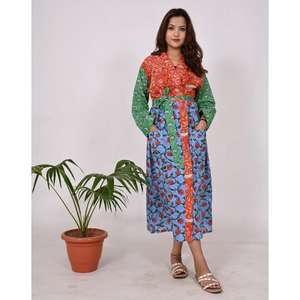 ชุดคลุมกิโมโนลายดอกไม้แบบอินเดีย ทำด้วยมือ ผ้าฝ้าย 100% พิมพ์ลายบล็อก เป็นมิตรกับสิ่งแวดล้อม ชุดนอนสไตล์โบฮีเมียนสำหรับผู้หญิง ชุดคลุมใส่สบาย - Product Image 1