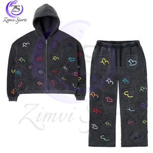2025 fabricante personalizado buen proveedor grueso desgastado Vintage bordado parche hombres ácido lavado Zip Up Rhinestone chándales - Product Image 6