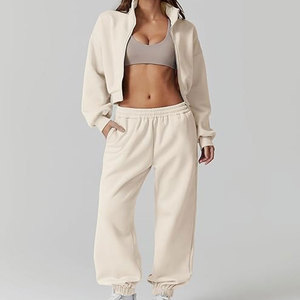 Nuevo Conjunto Deportivo de Dos Piezas de Punto Informal con Soporte OEM, Top Corto con Capucha y Pantalones Jogger, Conjunto Deportivo de Algodón para Mujer, Ropa de Gimnasio 2026 - Product Image 4