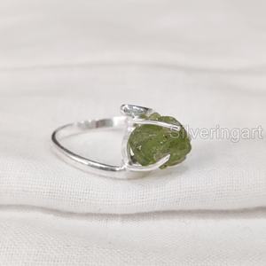 Joyería de piedra en bruto, anillo para mujer, peridoto piedra preciosa de Natural en bruto, piedra natal de agosto, anillo de Punta cruzada, anillo de boda de Plata de Ley 925 - Product Image 3