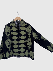 Mandarin Collar Women's Autumn Wear Full Sleeve Plus Size Floral Embroidered <b>Velvet</b> Jacket - Product Image 3
