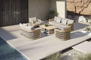 Ensemble de canapés d'extérieur de luxe en bois de teck pour patio, jardin et terrasse, design moderne avec cordes de cerclage pour hôtel et salon à la maison - Product Image 3