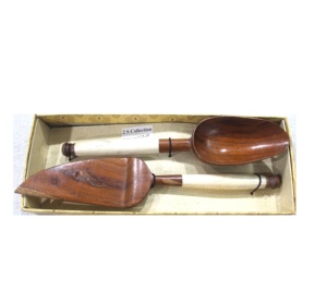 Eco-Friendly Customized Design <b>Cake</b> <b>Server</b> and Knife Set Rattan Handle and Mango Wood Durable Metal Material - Product Image 4