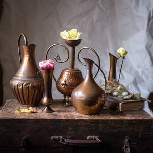 Vintage Brass Pitcher, Metal Water Jug, Rustic Metal Flower <b>Vase</b>,Mid Century 1950s Brass Dallah - Product Image 6