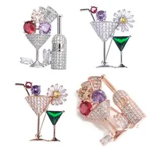 Mixed Design Elegante Zirkoon Cocktail Wijn Glazen Vorm Broche Voor Vrouwen Meisjes Feest Sieraden Geschenken