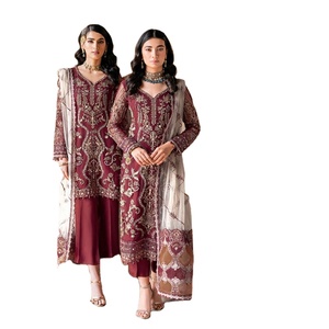 Trajes de gasa bordados de Ramsha de diseñador pakistaní de 3 piezas para niñas, ropa de fiesta de boda en estilo indio y pakistaní - Product Image 1
