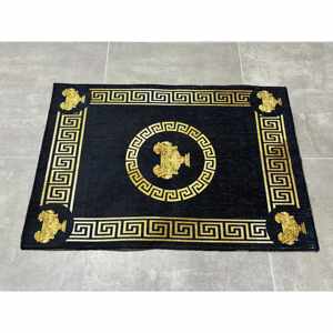 Tapis à motif grec : motif géométrique noir et or, décoration moderne pour la maison, tapis à poils doux - Product Image 1
