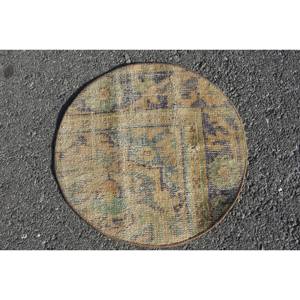 Antiguo Beige verde 1,8X1,8 pies alfombra turca de lana Patchwork sala de estar alfombra de látex Rectangular Aubusson para pasillo cabecera - Product Image 1