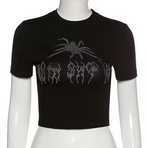 Camiseta Vintage al por Mayor para Mujer, Nueva Camiseta de Verano con Mangas y Pedrería, Transpirable para Otoño, para Damas - Product Image 2